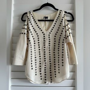 Cream Cold Shoulder Top with Metal Detail